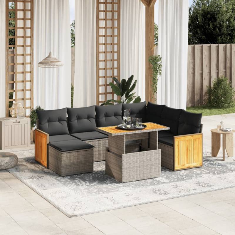 8-tlg. Garten-Sofagarnitur mit Kissen Grau Poly Rattan Schwarz 1