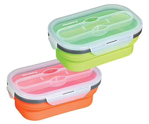 800 ml Lunchbox Grün Faltbare Silikon-Vesperbox mit Besteck von Klausberg