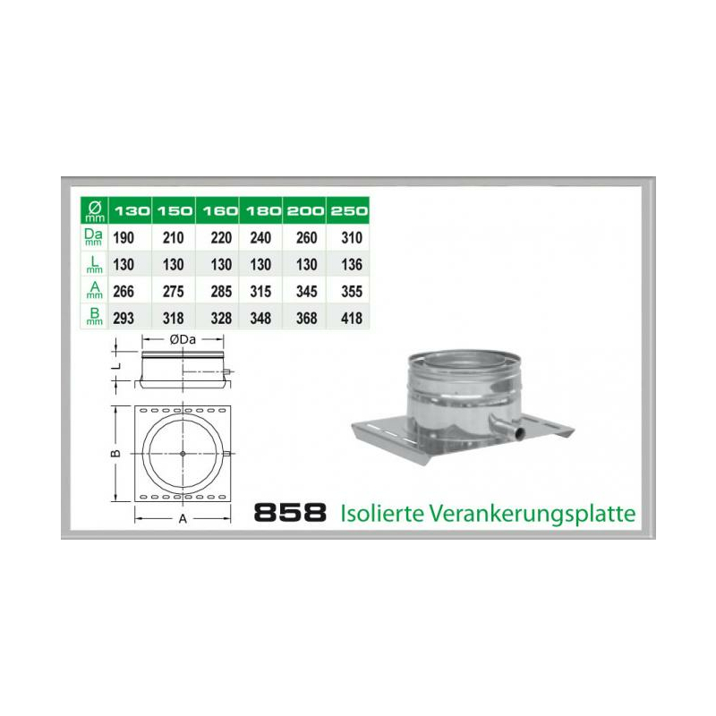 858/DN200 DW6 Isolierte Verankerungsplatte mit Ablauf seitlich Dinak von KaminStore24