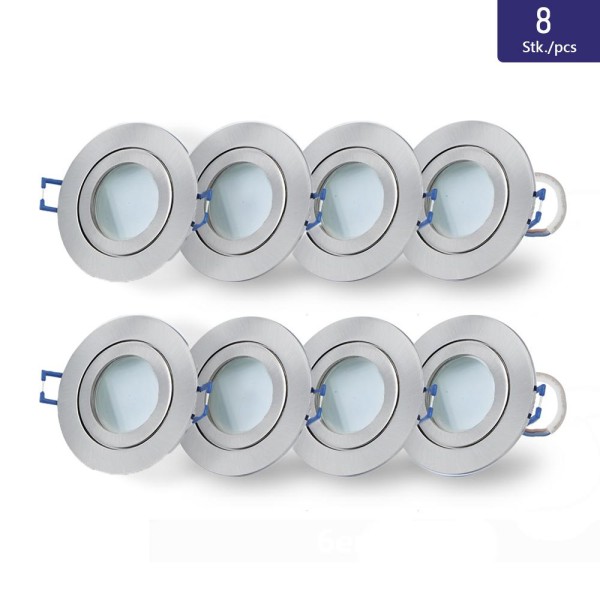 8x LED Decken-Spot in kalt-weiß mit silbernem Gehäuse IP44
