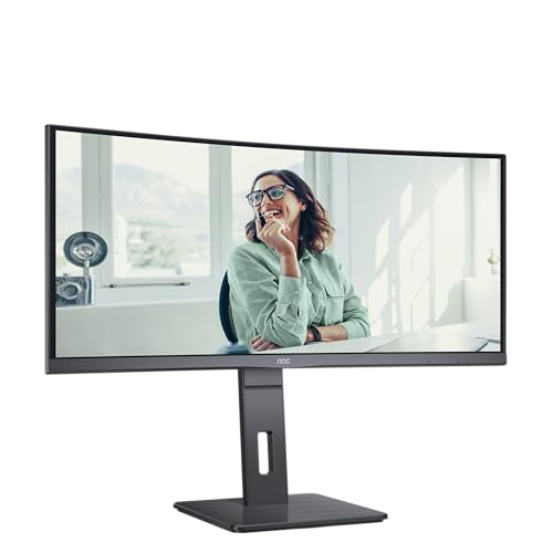 AOC CU34P3CV - 34 Zoll WQHD Curved Monitor, höhenverstellbar, Lautsprecher (3440x1440, 100 Hz, HDMI, DisplayPort, USB-C (65W PD), RJ45, USB Hub) schwarz von AOC