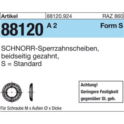 ART 88120 SCHNORR - Scheiben 1.4301 S 20 A 2 K ART 88120 SCHNORR - Scheiben 1.4301 S 20 A 2 K von Nobrand