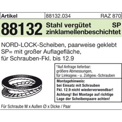 ART 88132 NORD-LOCK Scheiben geklebt DNL 10 SP (10,7 x 21 x 2,5) flZn S von Nobrand