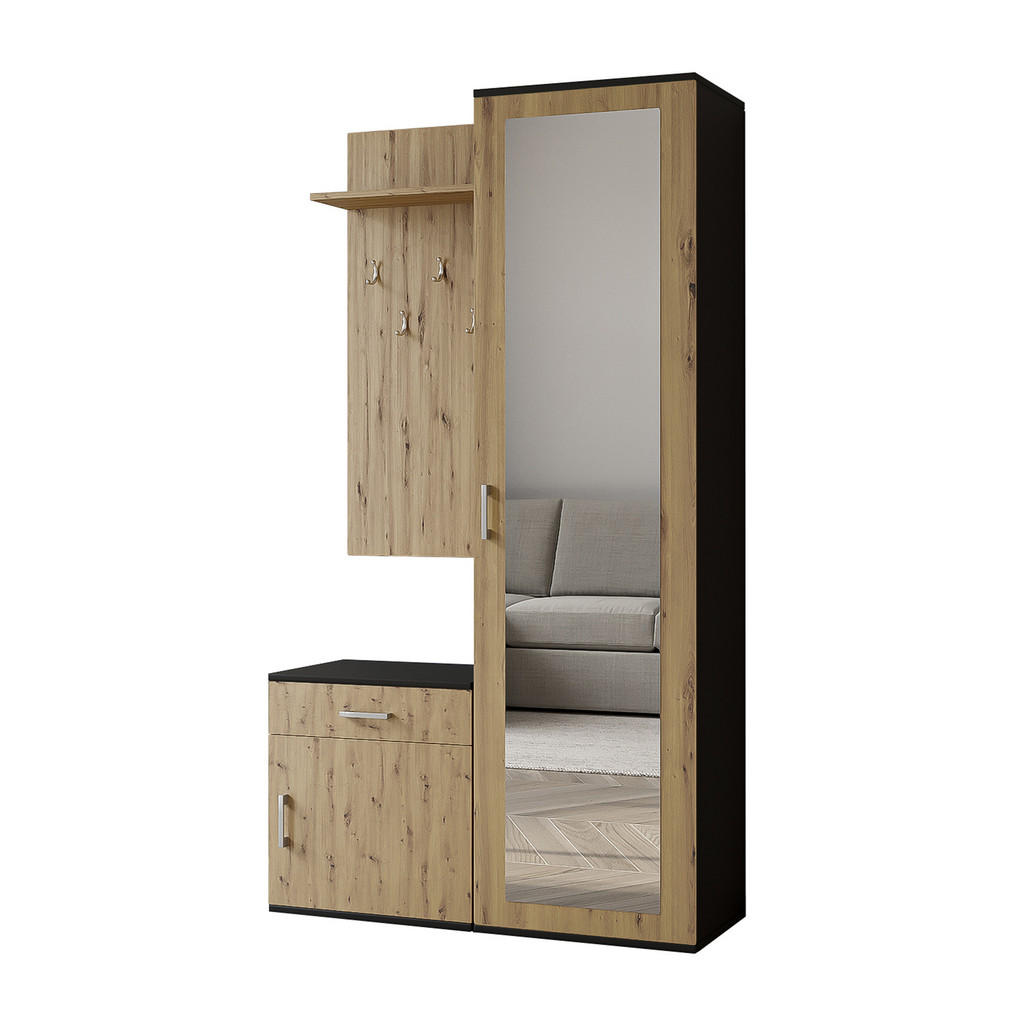 AX Living GARDEROBENSCHRANK Schwarz, Hellbraun