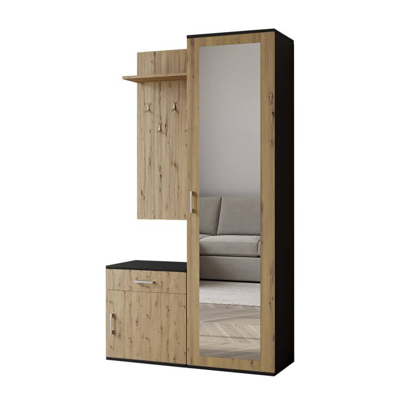 AX Living GARDEROBENSCHRANK Schwarz, Hellbraun