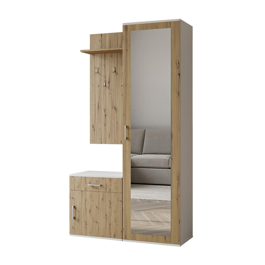 AX Living GARDEROBENSCHRANK Weiß, Hellbraun