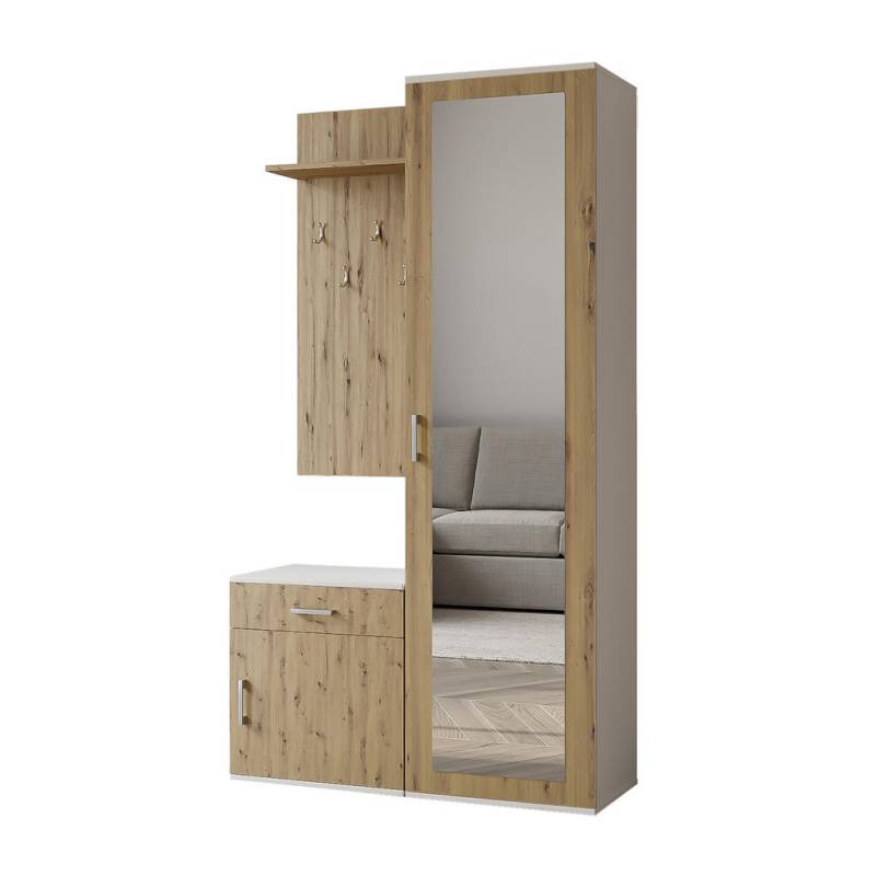 AX Living GARDEROBENSCHRANK Weiß, Hellbraun