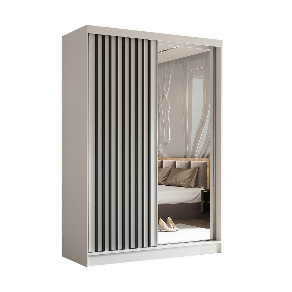 AX Living SCHWEBETÜRENSCHRANK Weiß, Schwarz