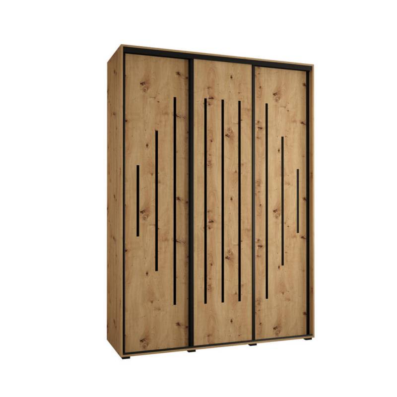Abiks Möbel SCHWEBETÜRENSCHRANK Eiche Artisan, Eiche Artisan, Schwarz