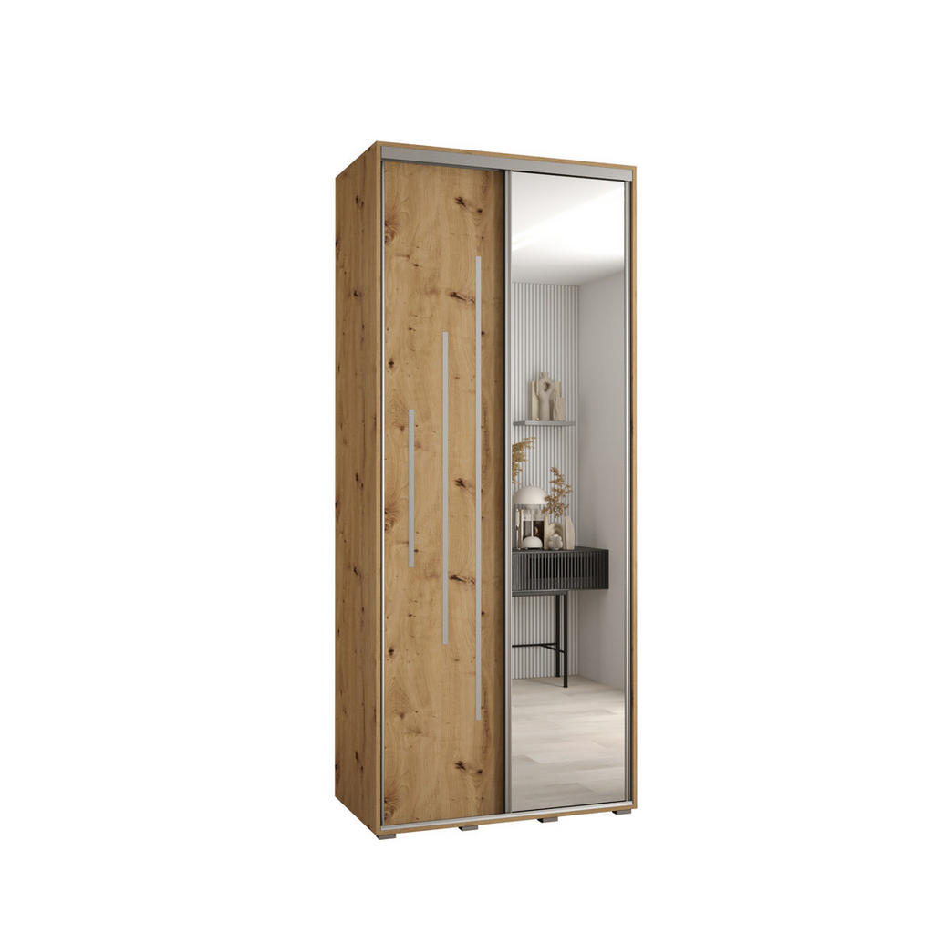 Abiks Möbel SCHWEBETÜRENSCHRANK Eiche Artisan, Eiche Artisan, Silber