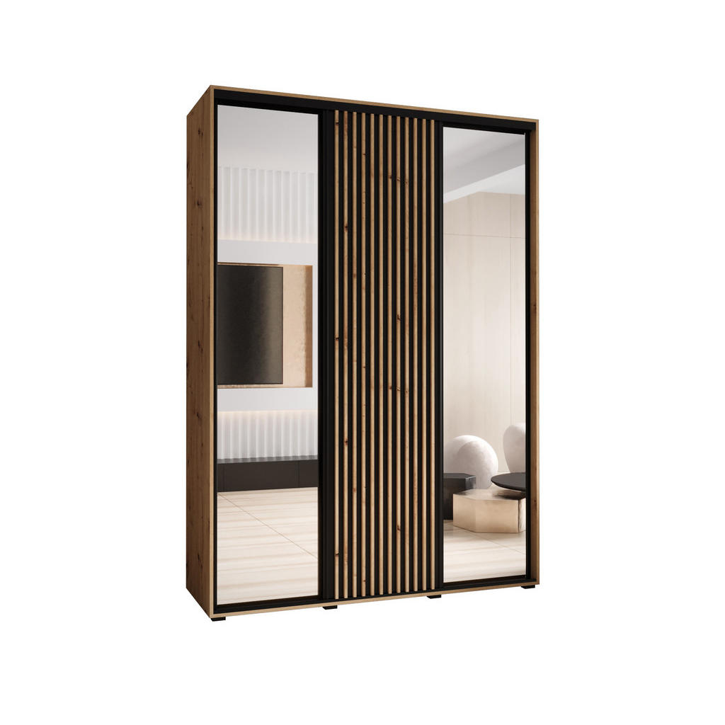 Abiks Möbel SCHWEBETÜRENSCHRANK Eiche Artisan, Schwarz, Eiche Artisan Abiks Möbel SCHWEBETÜRENSCHRANK Eiche Artisan, Schwarz, Eiche Artisan