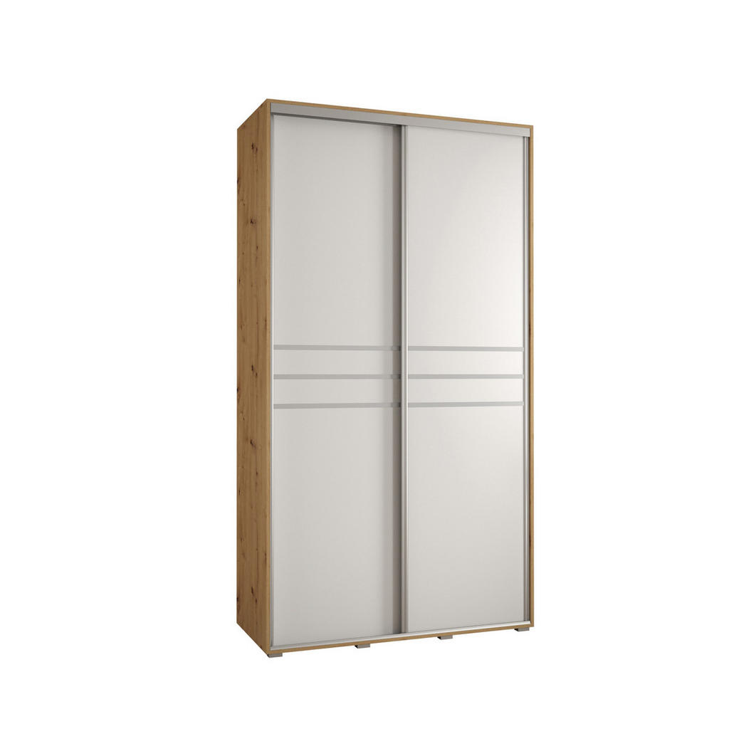 Abiks Möbel SCHWEBETÜRENSCHRANK Eiche Artisan, Weiß, Silber