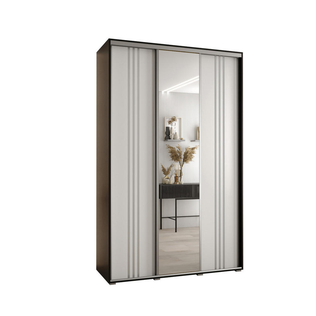 Abiks Möbel SCHWEBETÜRENSCHRANK Schwarz, Weiß, Silber