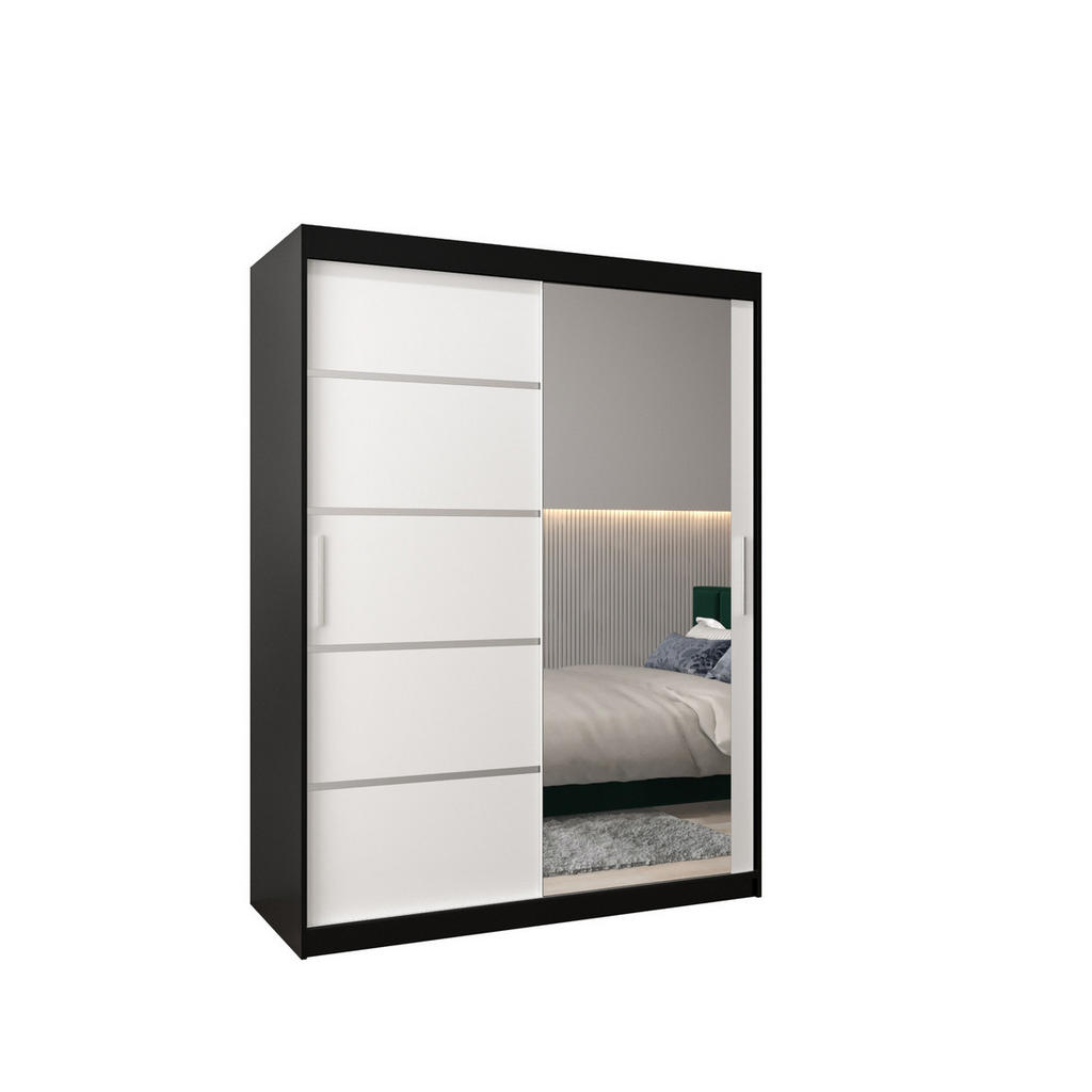 Abiks Möbel SCHWEBETÜRENSCHRANK Schwarz, Weiß, Silber