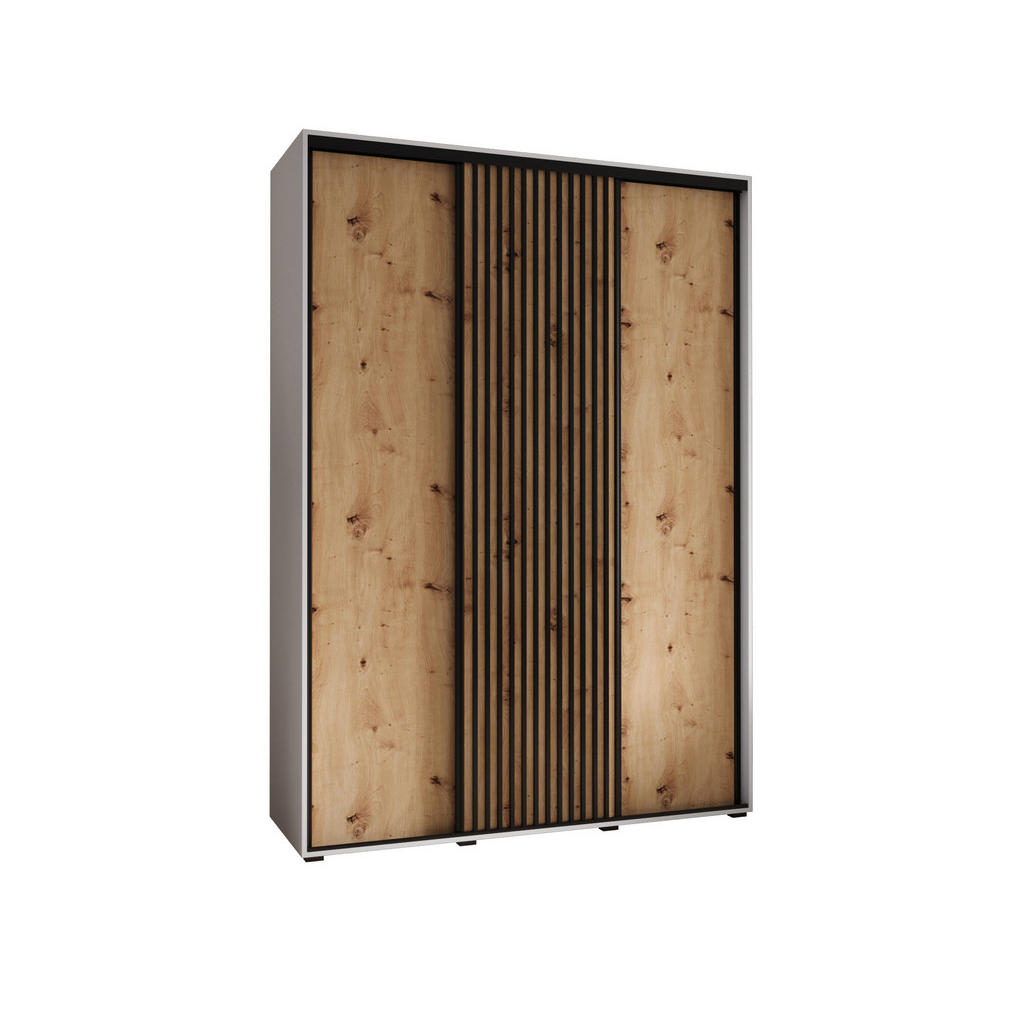 Abiks Möbel SCHWEBETÜRENSCHRANK Weiß, Eiche Artisan, Schwarz