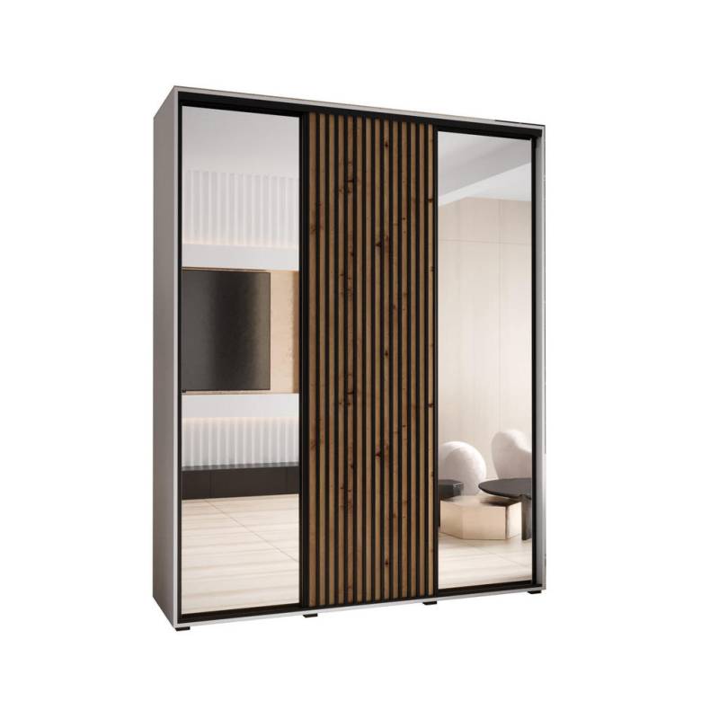 Abiks Möbel SCHWEBETÜRENSCHRANK Weiß, Eiche Artisan, Schwarz