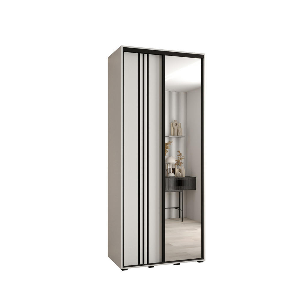 Abiks Möbel SCHWEBETÜRENSCHRANK Weiß, Weiß, Schwarz