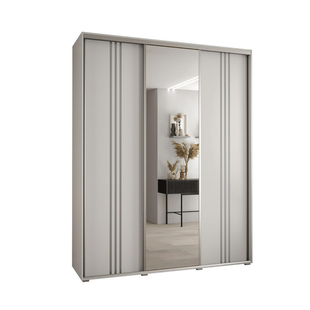 Abiks Möbel SCHWEBETÜRENSCHRANK Weiß, Weiß, Silber