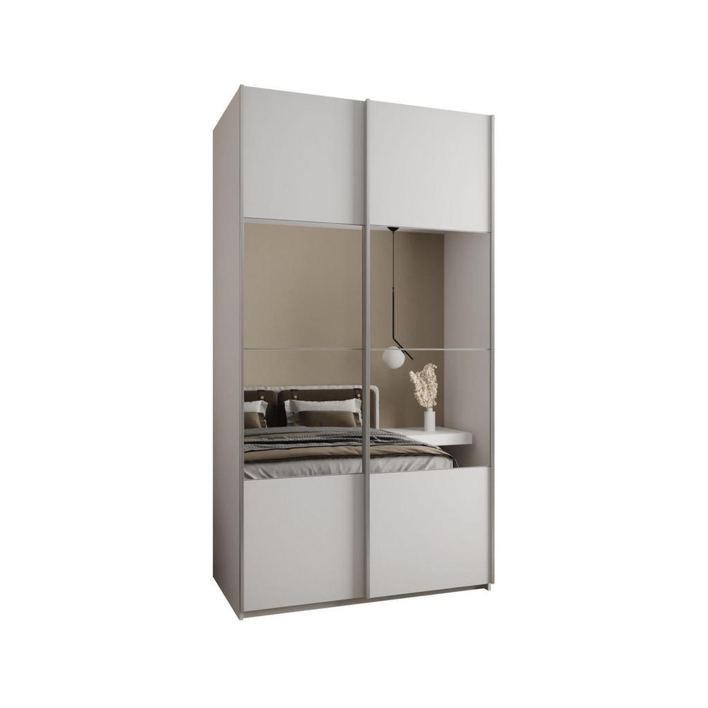 Abiks Möbel SCHWEBETÜRENSCHRANK Weiß, Weiß, Silber
