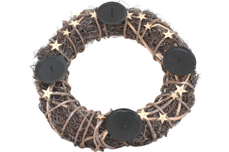 Adventskranz aus Naturgeflecht 40 cm Ø mit Kerzenhalter