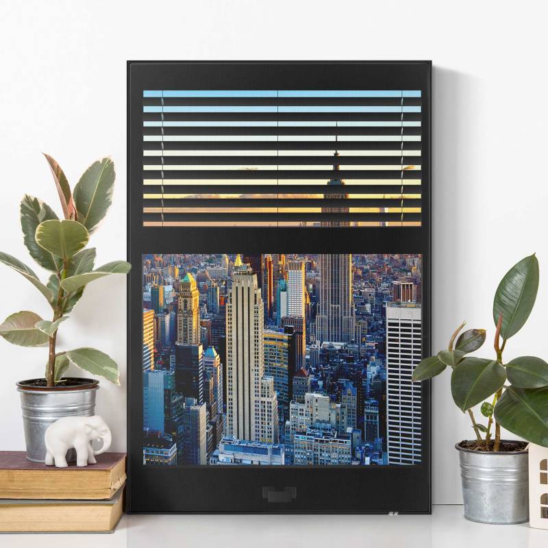 Akustik-Wechselbild Fensterausblick Jalousie - Sonnenaufgang New York