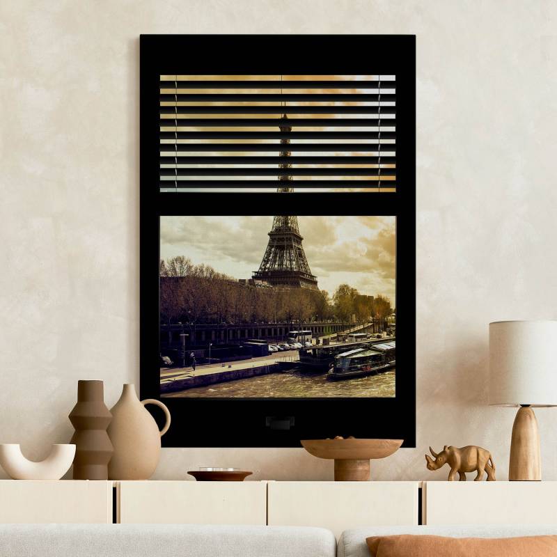 Akustikbild Fensterausblick Jalousie - Paris Eiffelturm Sonnenuntergang