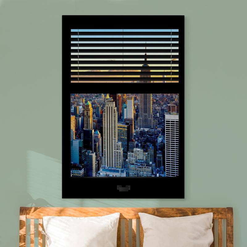 Akustikbild Fensterausblick Jalousie - Sonnenaufgang New York