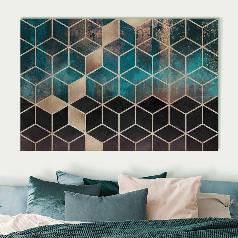 Akustikbild Türkis Rosé goldene Geometrie
