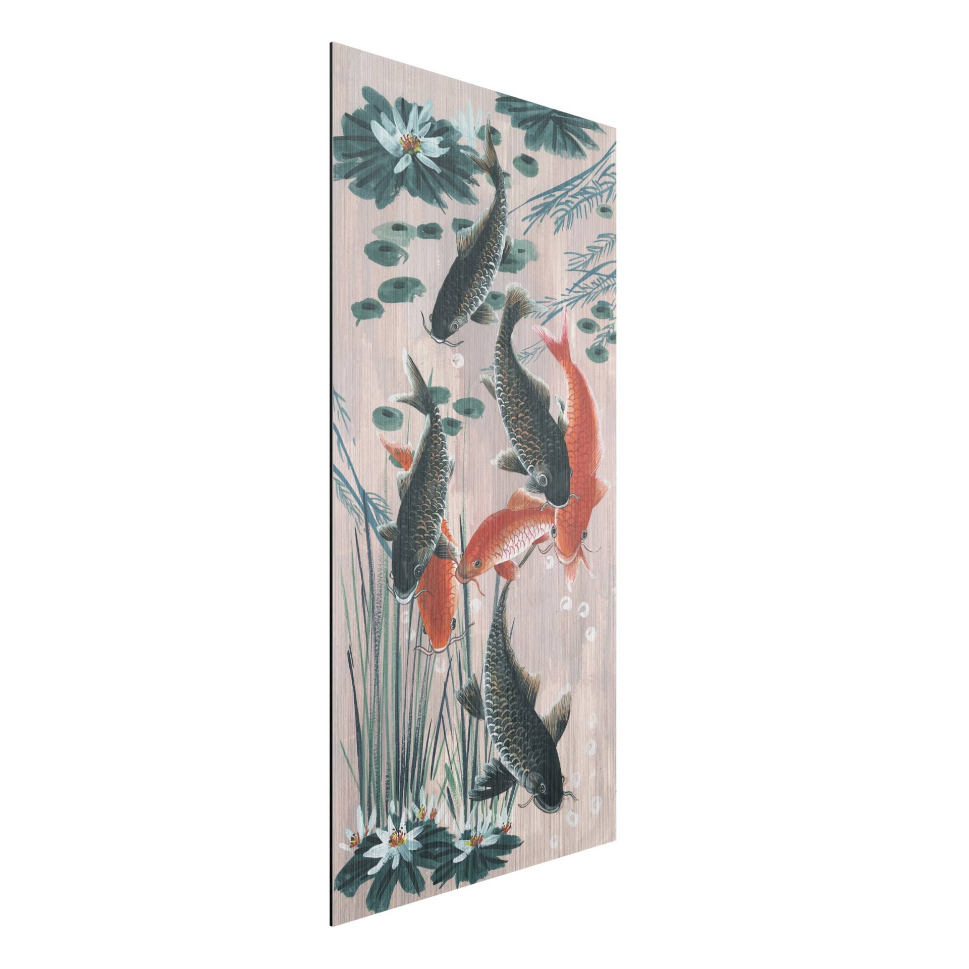 Alu-Dibond Outdoor Bild Asiatische Malerei Kois im Teich II