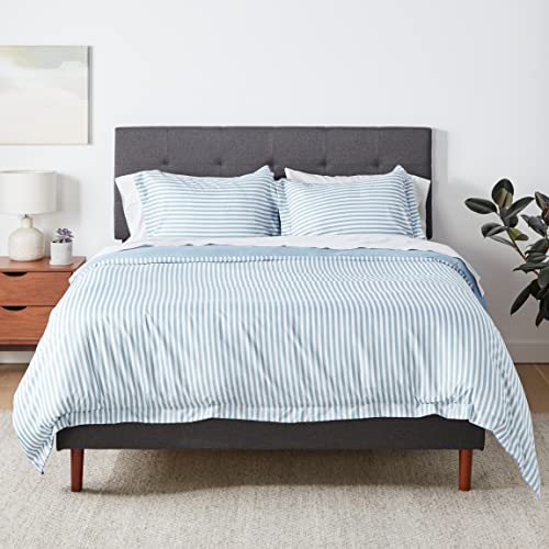 Amazon Basics Leichtes Mikrofaser-Bettbezug-Set mit Reißverschluss – Full/Queen-Size-Bett, Dusty Blue Nadelstreifen von Amazon Basics