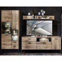 Anbauwand 3-tlg 269cm MANHATTAN von Wohn-Concept Haveleiche Cognac / Metallgestell graphit