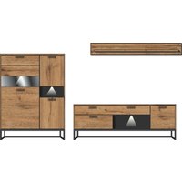Anbauwand 3-tlg 310cm MANHATTAN von Wohn-Concept Haveleiche Cognac / Metallgestell graphit