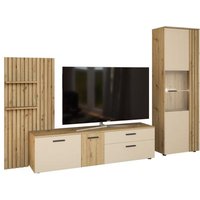 Anbauwand  3-tlg. inkl. Beleuchtung Sandgrau / Marvella OAK