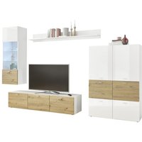 Anbauwand 4-tlg inkl. LED-Beleuchtung SARI-2 von HBZ Weiß / Artisan Eiche
