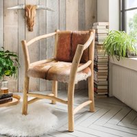 Armlehnstuhl GOATH Ziegenfell / Teak Holz Braun