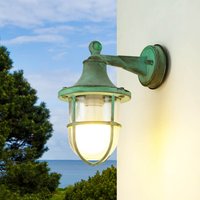 Außenleuchte Wand IP64 Grün antik Glas Echt-Messing E27 von Lido Light Fixture Man. LTD