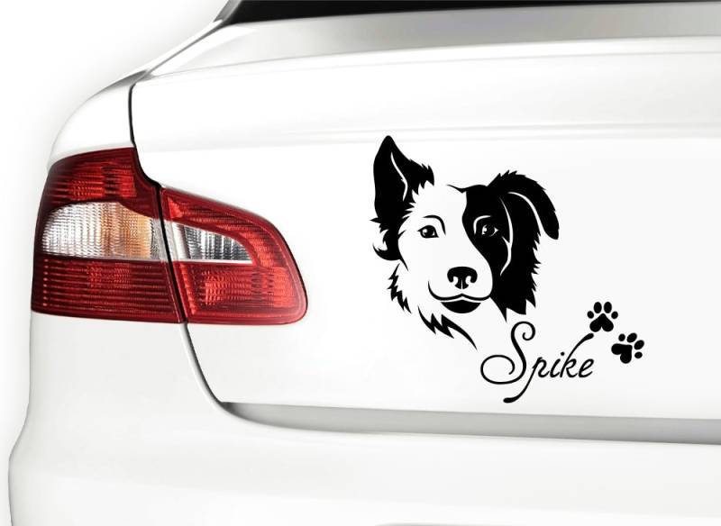 Autoaufkleber Border Collie mit Wunschnamen + Pfoten X7052