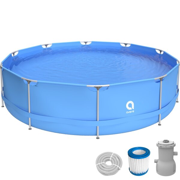 Avenli Frame Pool Set 360 x 76 cm, Aufstellpool rund, mit Pumpe, blau Avenli Frame Pool Set 360 x 76 cm, Aufstellpool rund, mit Pumpe, blau