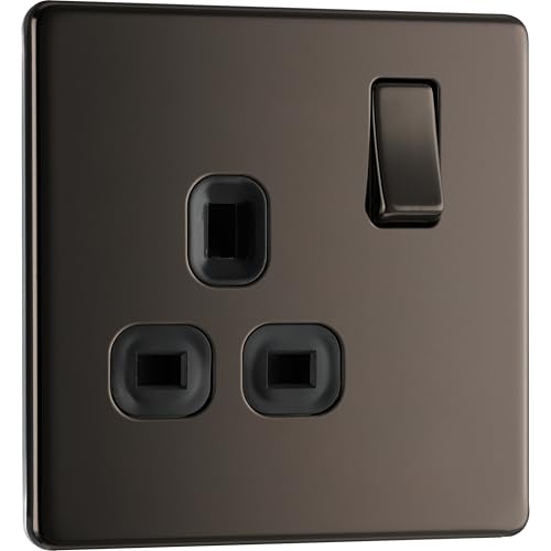 BG Electrical FBN21B-01 Screwless Flat Plate Single Switched Power Socket, Black Nickel, 13 Amp von British General