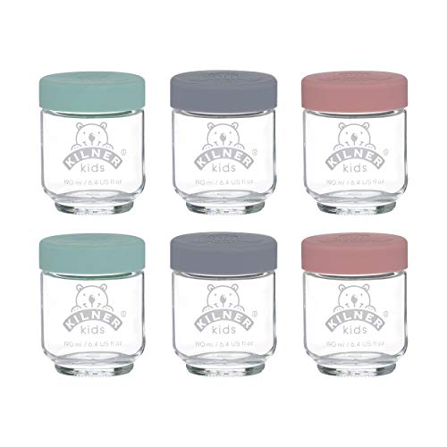 Kilner Babygläser Set 190 ml | 6 Babybrei Behälter | Aufbewahren, Einfrieren und Servieren von hausgemachter Babynahrung | frei von Schadstoffen und Weichmachern | Silikondeckel in 3 Farben von Kilner