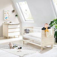 Babyzimmer Set mit Babybett und Wickelkommode FERRARA-134 in weiß mit Esche Dekor