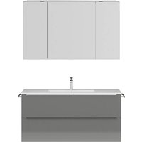 Bad Waschplatz Set mit 121cm Waschtisch, Spiegelschrank in Hochglanz grau, Griffleisten edelstahlfarben, PALERMO-136-GREY, B/H/T ca. 121/169,1/48,7 cm