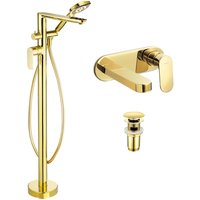 Badezimmer Badewannen Set mit Waschbeckenarmatur in gold DEANTE-30