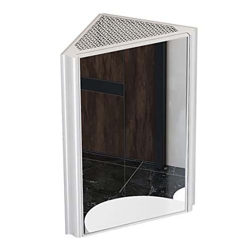 Badezimmer-Eckspiegelschrank, Dreieckiger Aluminium-Spiegelschrank, Wandmontierter Toilettenartikel-Spind – Platzsparend (Color : Weiß, S : 33 * 33 * 63cm) von MollyYou