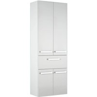 Badezimmer Hochschrank FES-4005-66 in Hochglanz Lack Polarweiß, mit Wäschekörben - B/H/T: 60/168/33cm