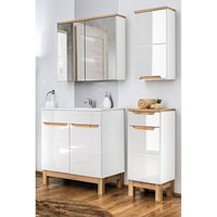 Badezimmer Möbel Set 4-teilig 60 cm inkl. Keramik Waschbecken SOLNA-56 Hochglanz weiß inkl. Standfüßen BxHxT ca.: 110 x 200 x 45 cm