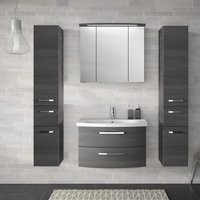 Badezimmer Set in Graphit Struktur FES-4010-66 mit Waschtisch, Spiegelschrank, 3 Hängeschränken - B/H/T: 174x200x46cm