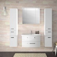 Badezimmer Set in Hochglanz weiß FES-4010-60 mit 80cm Keramik Waschtisch, Spiegelschrank inkl. LED & 2 Hochschränke
