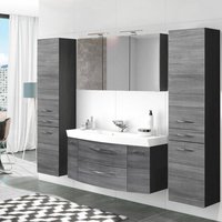 Badezimmer Waschplatz Set 4-tlg mit 120cm Waschtisch & Spiegelschrank FLORIDO-03 Eiche Rauchsilber mit 2 Hochschränken B x H x T: ca. 230 x 200 x 47 cm