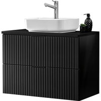 Badezimmer Waschtisch, 81cm, mit Aufsatzbecken, matt schwarz gerillt, ADELAIDE-56-BLACK, B/H/T ca. 80,6/73,2/46,5 cm